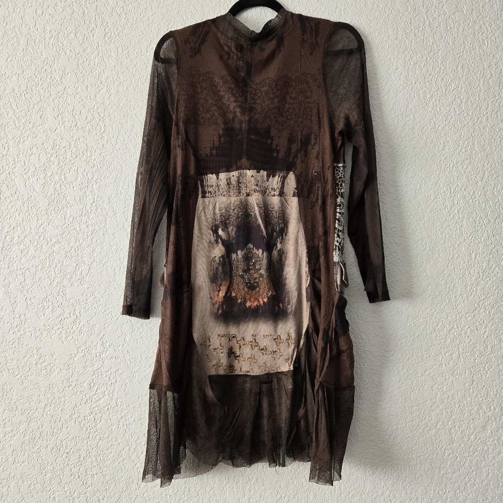 High Secret womens L Brown Mixed Media Zip up Boho Sweater - Picture 4 of 7